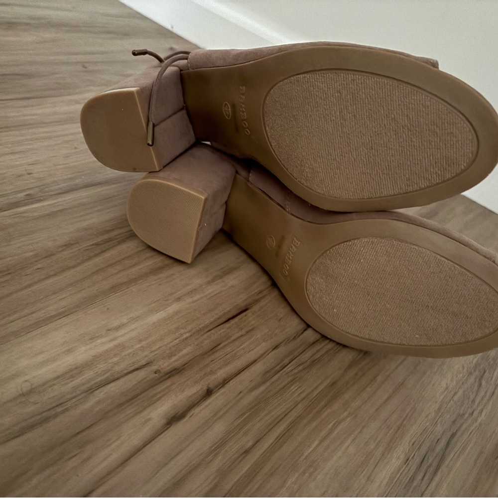 BAMBOO Tan Peep-Toe Ankle Booties - Picture 4 of 5